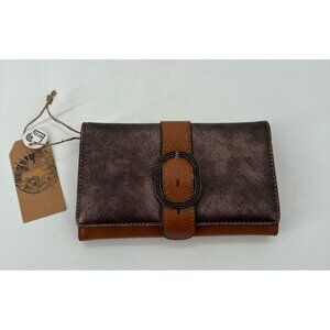 Catchfly Womens Wallet Faux Leather Bifold RFID Brown With Buckle New